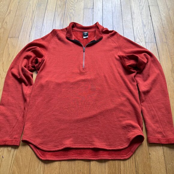 Patagonia Size M Burnt Orange Merino Wool 1/4 Zip Performance Base Layer Shirt - Picture 2 of 16
